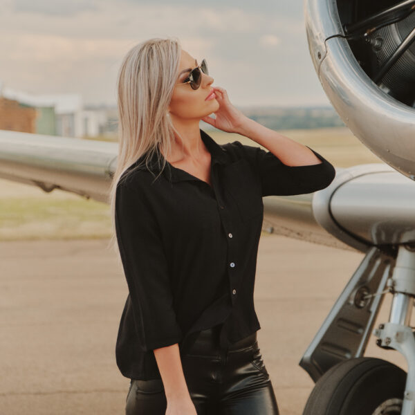 The Aviator Luxe Button Up In Black